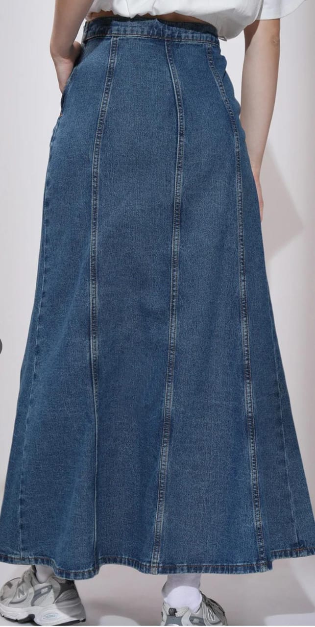 Blue Denim Flared Maxi Skirt #204