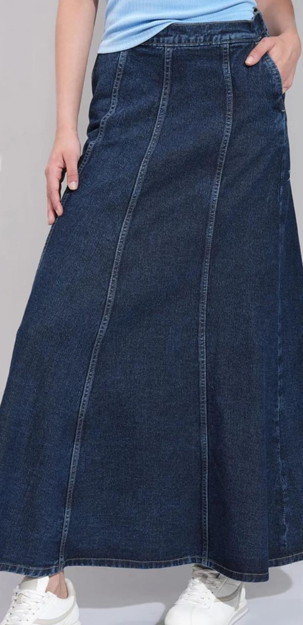 Blue Denim Flared Maxi Skirt #204