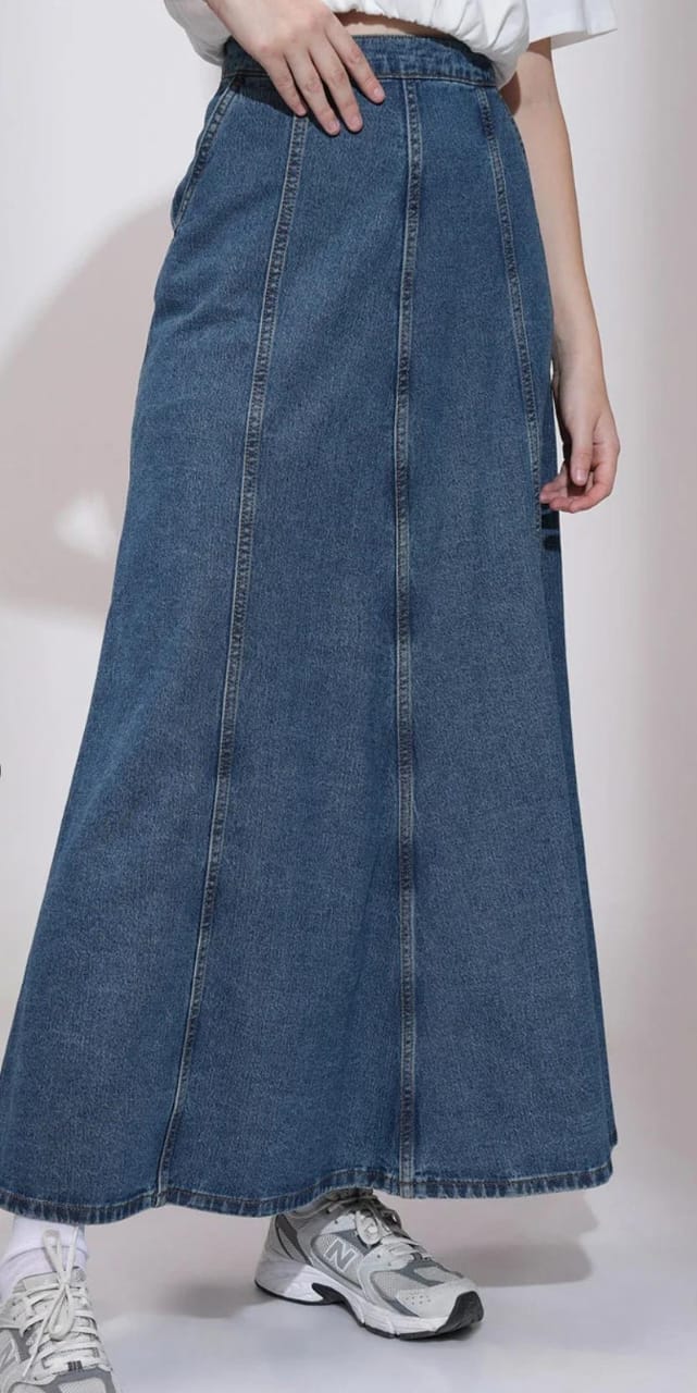 Blue Denim Flared Maxi Skirt #204