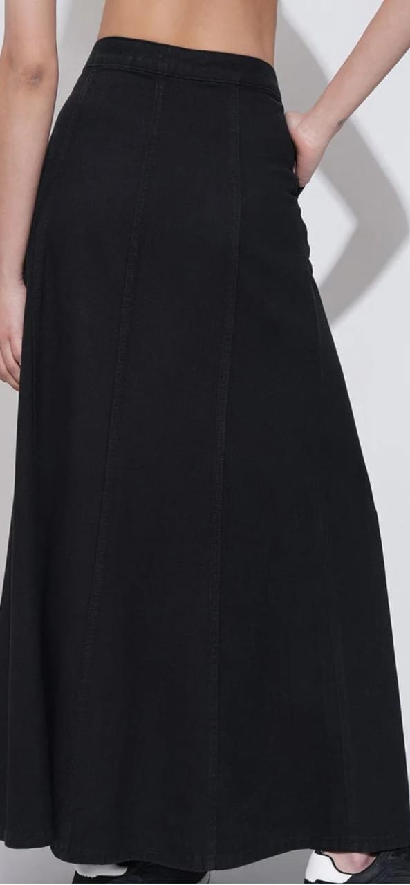 Blue Denim Flared Maxi Skirt #204