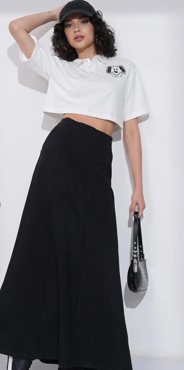 Blue Denim Flared Maxi Skirt #204