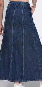 Blue Denim Flared Maxi Skirt #204
