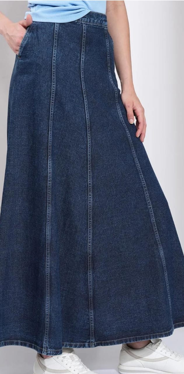 Blue Denim Flared Maxi Skirt #204
