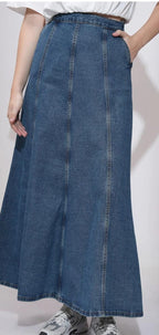 Blue Denim Flared Maxi Skirt #204