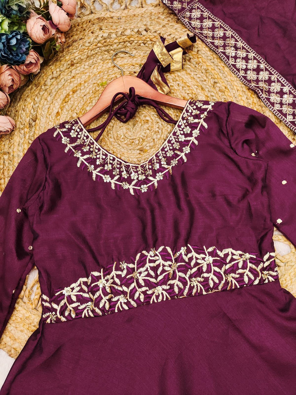 PRAGATHI WINE. Embroidered Vichitra Anarkali Set #215