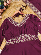 PRAGATHI WINE. Embroidered Vichitra Anarkali Set #215