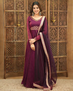 PRAGATHI WINE. Embroidered Vichitra Anarkali Set #215