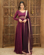 PRAGATHI WINE. Embroidered Vichitra Anarkali Set #215