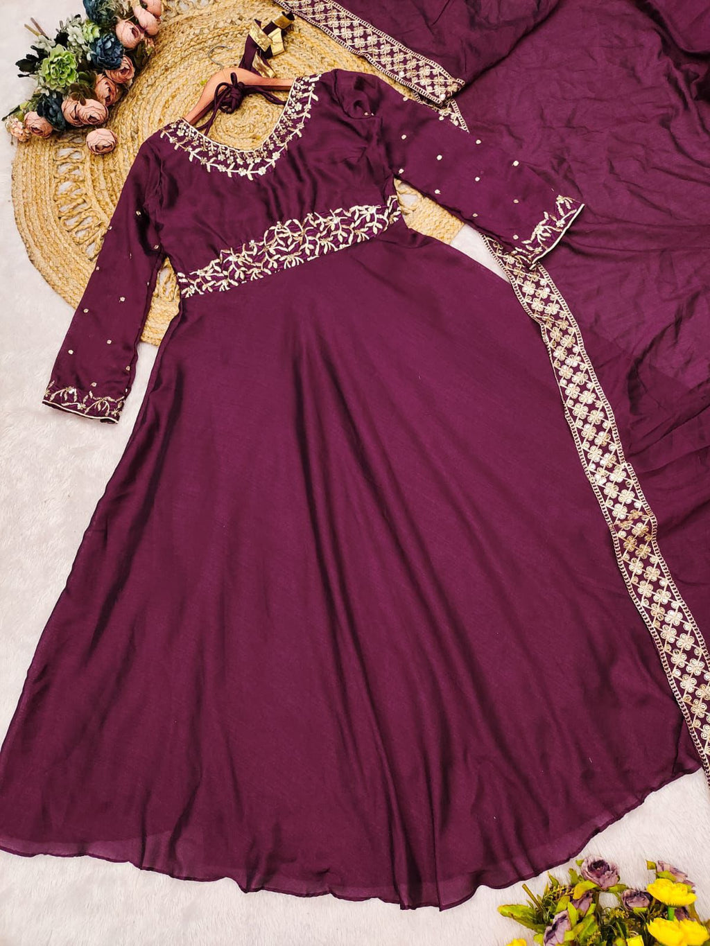 PRAGATHI WINE. Embroidered Vichitra Anarkali Set #215