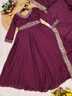 PRAGATHI WINE. Embroidered Vichitra Anarkali Set #215