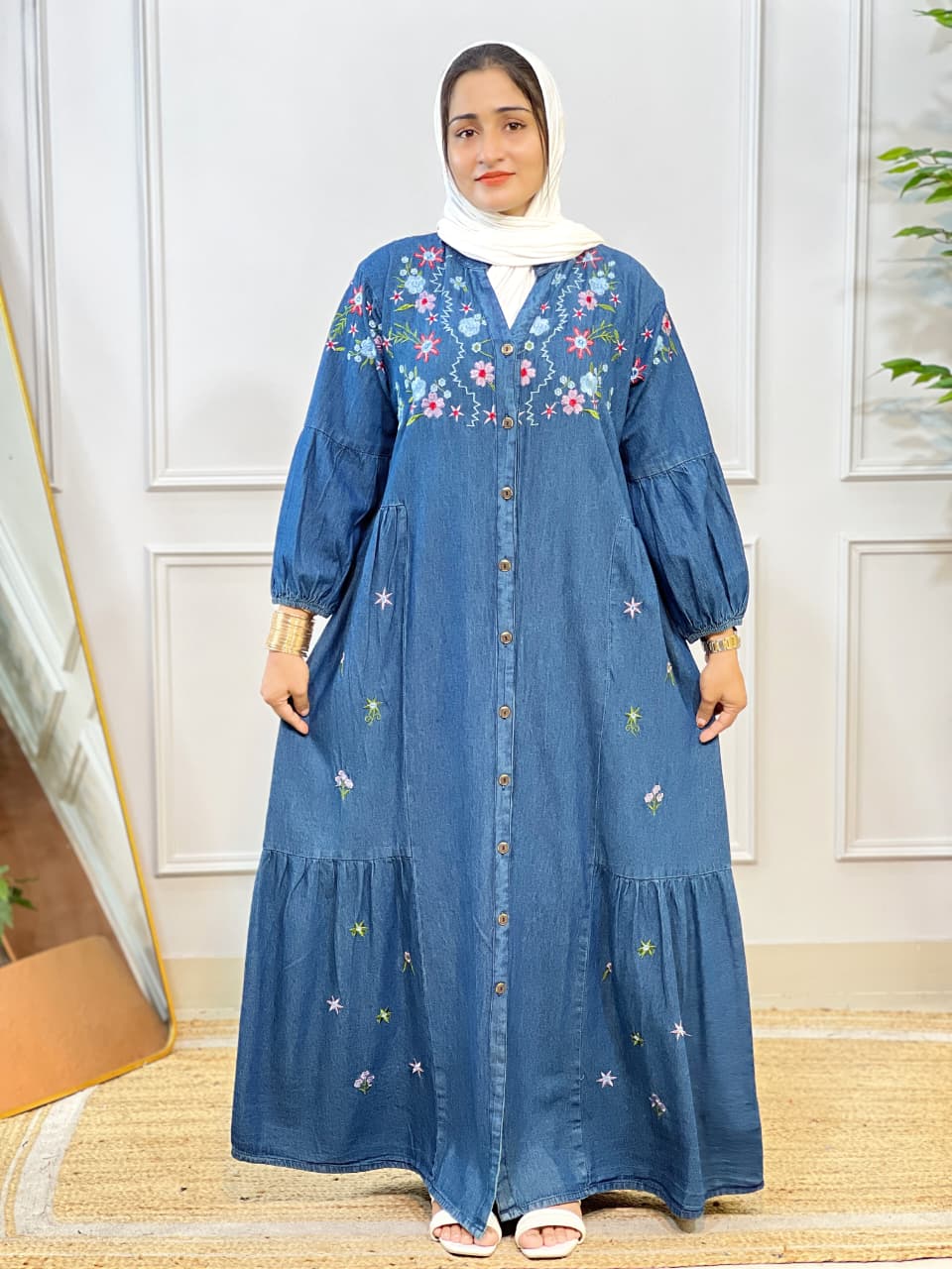 Stylish Modesty Imported Denim Embroidery Gown #223