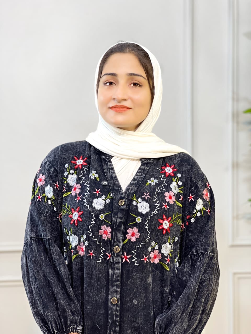 Stylish Modesty Imported Denim Embroidery Gown #223