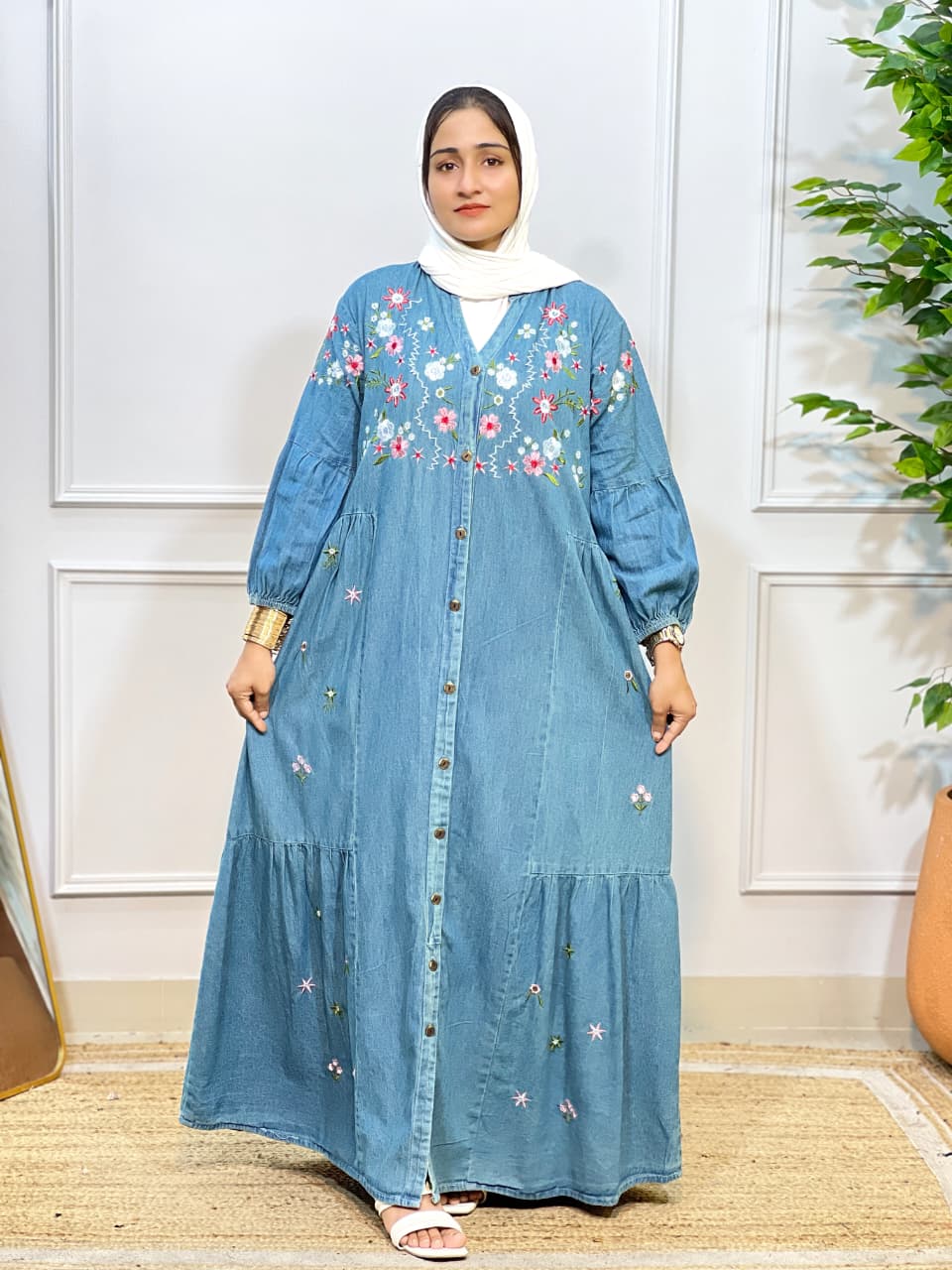 Stylish Modesty Imported Denim Embroidery Gown #223