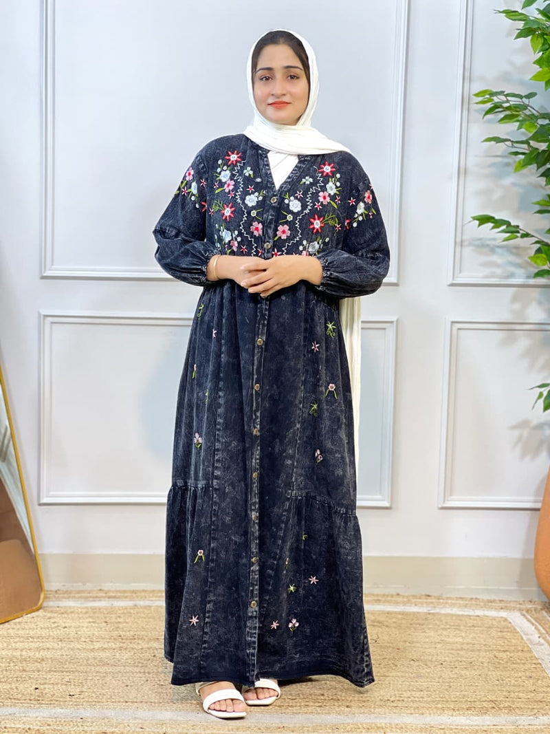 Stylish Modesty Imported Denim Embroidery Gown #223