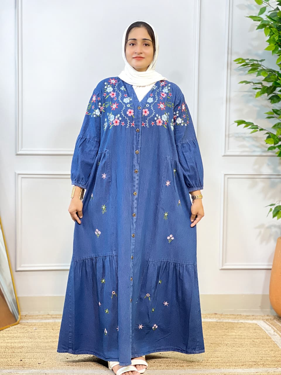 Stylish Modesty Imported Denim Embroidery Gown #223
