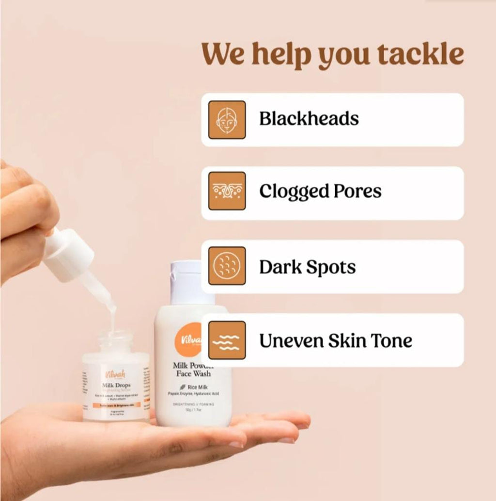 Face Brightening Kit. Milk Powder Face Wash & Milk Drops Brightening Serum. #227