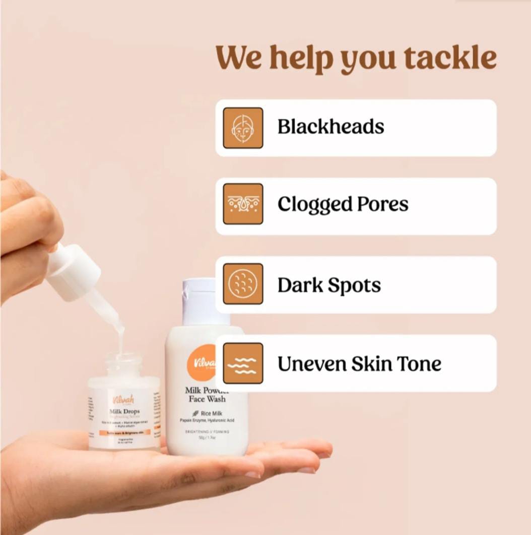 Face Brightening Kit. Milk Powder Face Wash & Milk Drops Brightening Serum. #227