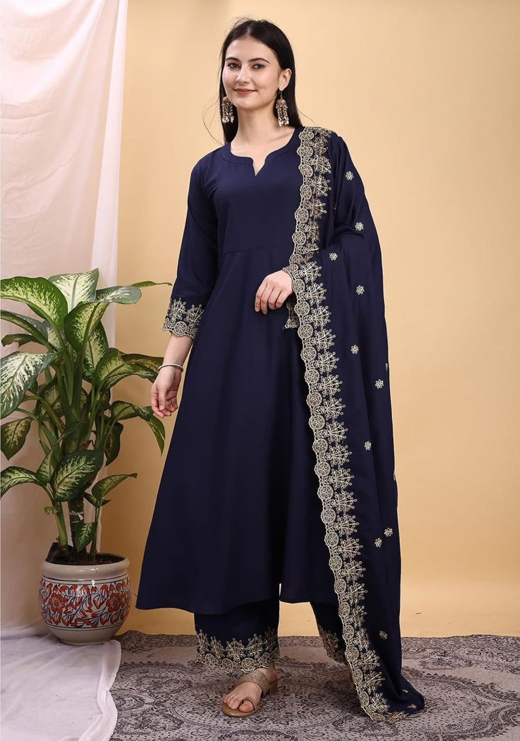 Silk Embroidered Anarkali Kurta Palazzo Set with Dupatta #236