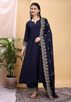 Silk Embroidered Anarkali Kurta Palazzo Set with Dupatta #236