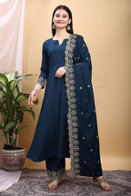 Silk Embroidered Anarkali Kurta Palazzo Set with Dupatta #234