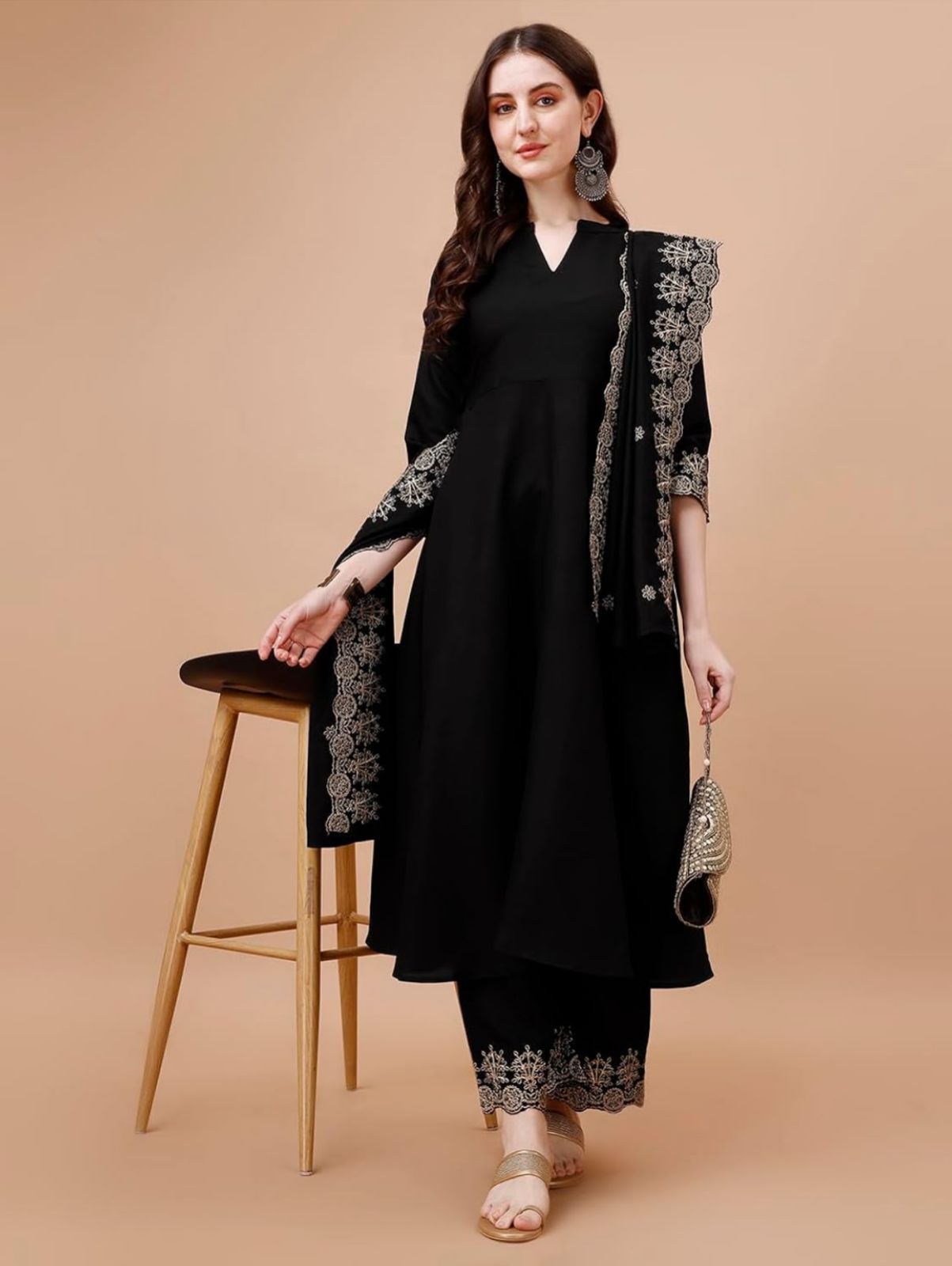 Silk Embroidered Anarkali Kurta Palazzo Set with Dupatta #236