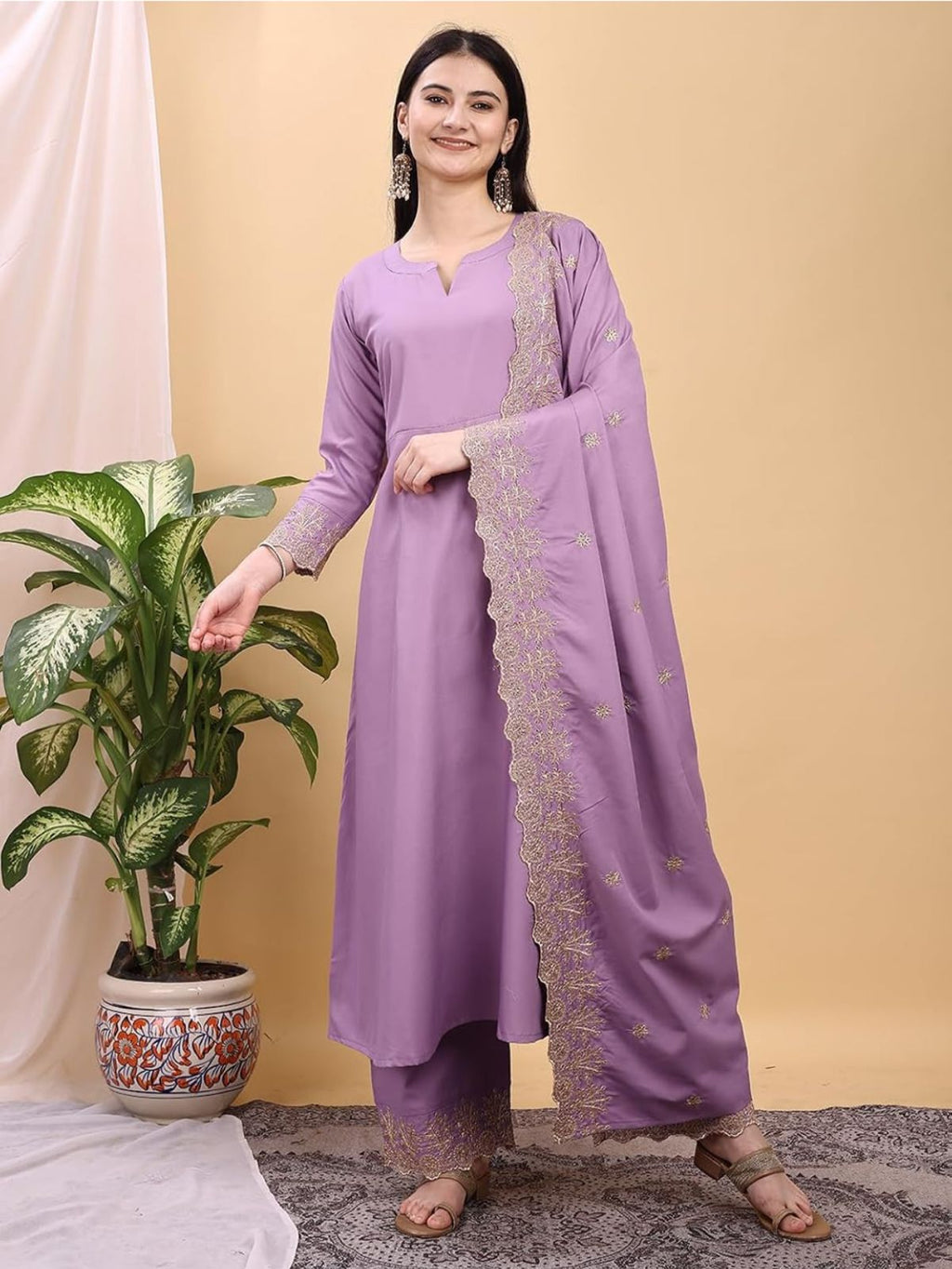 Silk Embroidered Anarkali Kurta Palazzo Set with Dupatta #234