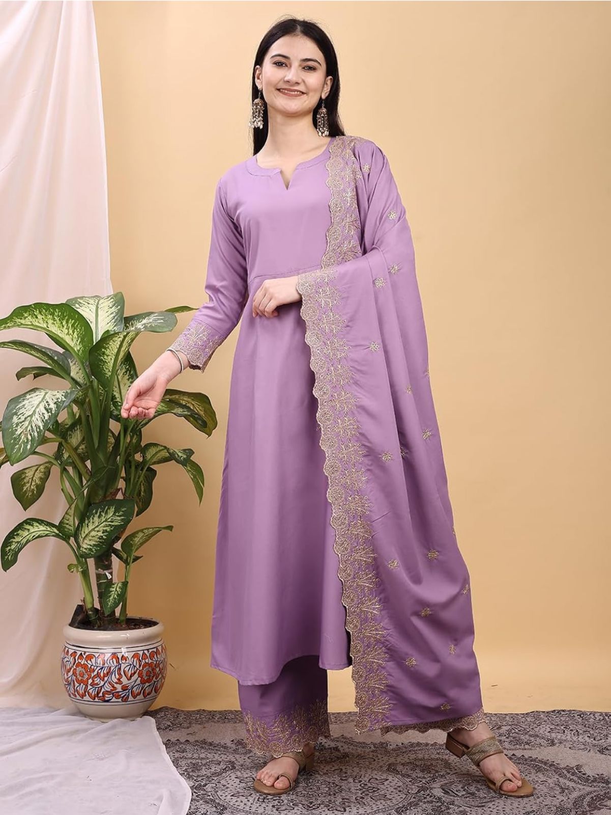 Silk Embroidered Anarkali Kurta Palazzo Set with Dupatta #234
