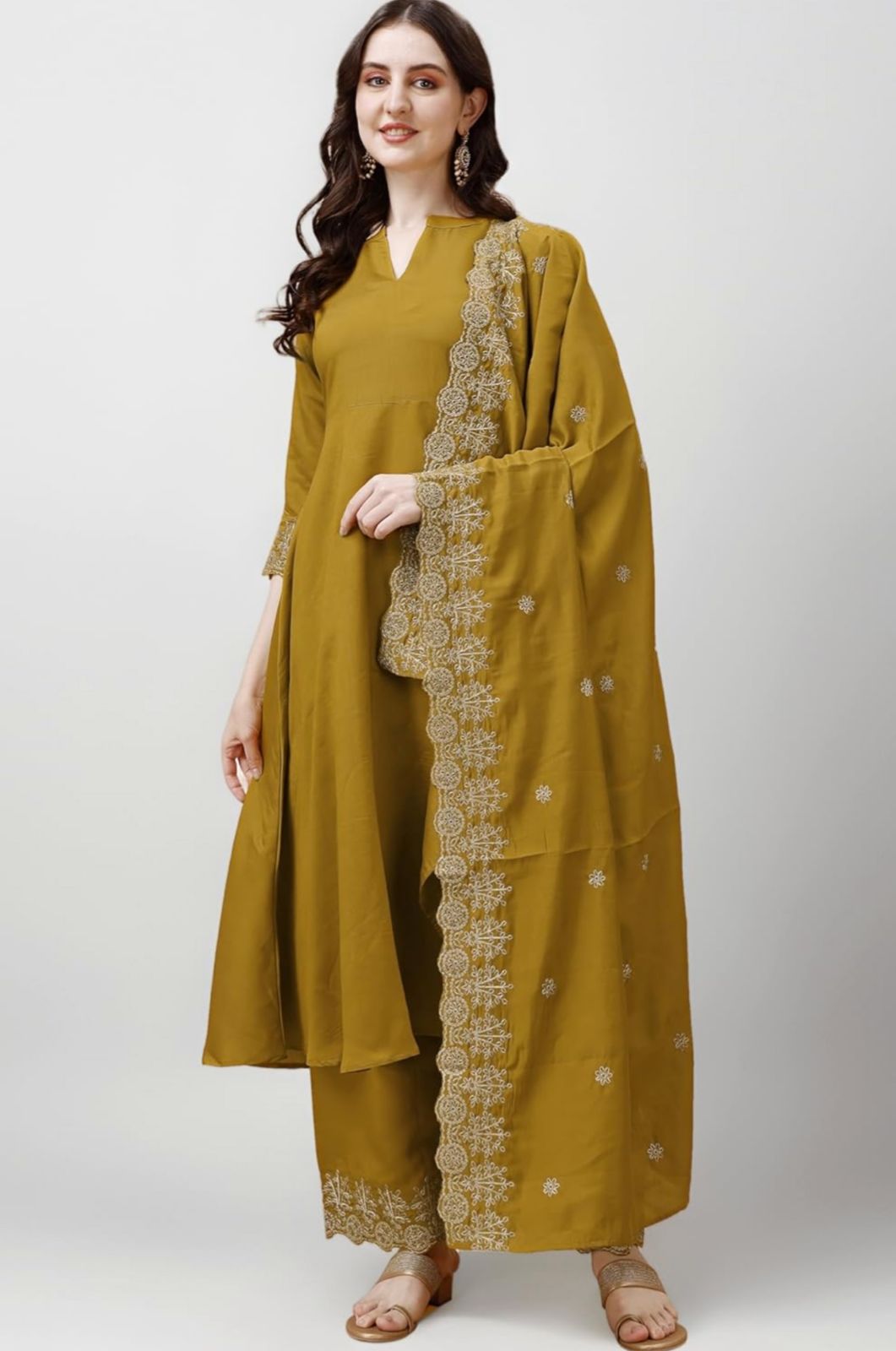 Silk Embroidered Anarkali Kurta Palazzo Set with Dupatta #236