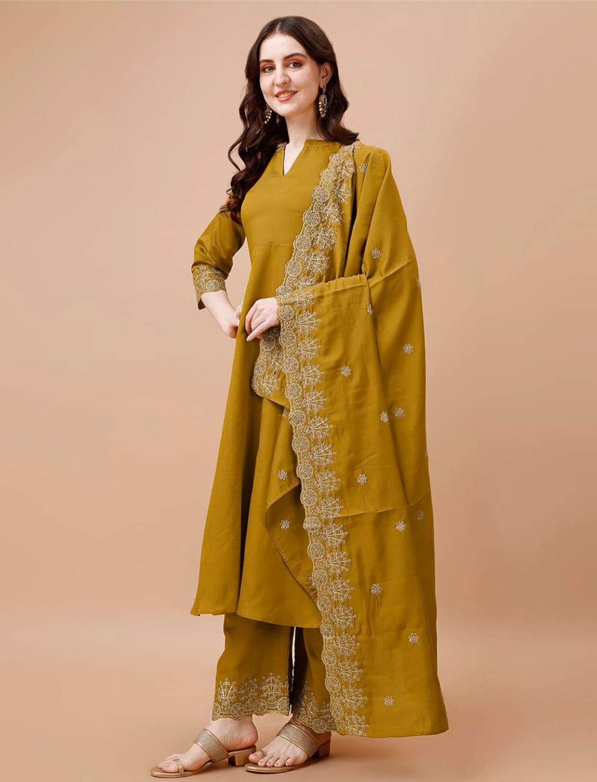 Silk Embroidered Anarkali Kurta Palazzo Set with Dupatta #236