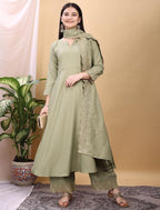 Silk Embroidered Anarkali Kurta Palazzo Set with Dupatta #236
