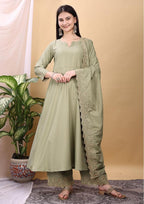 Silk Embroidered Anarkali Kurta Palazzo Set with Dupatta #236