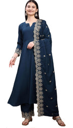 Silk Embroidered Anarkali Kurta Palazzo Set with Dupatta #234