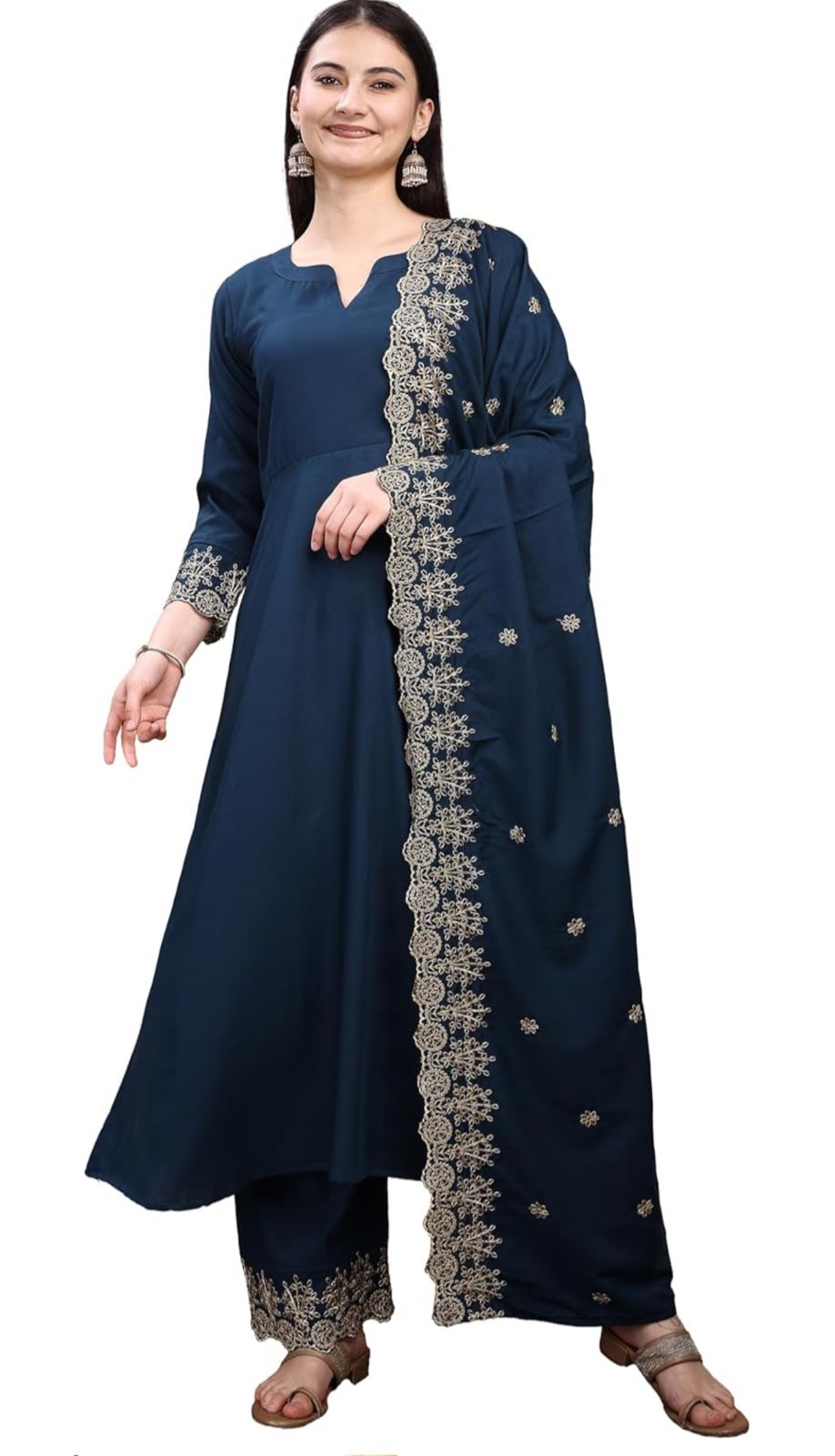 Silk Embroidered Anarkali Kurta Palazzo Set with Dupatta #234