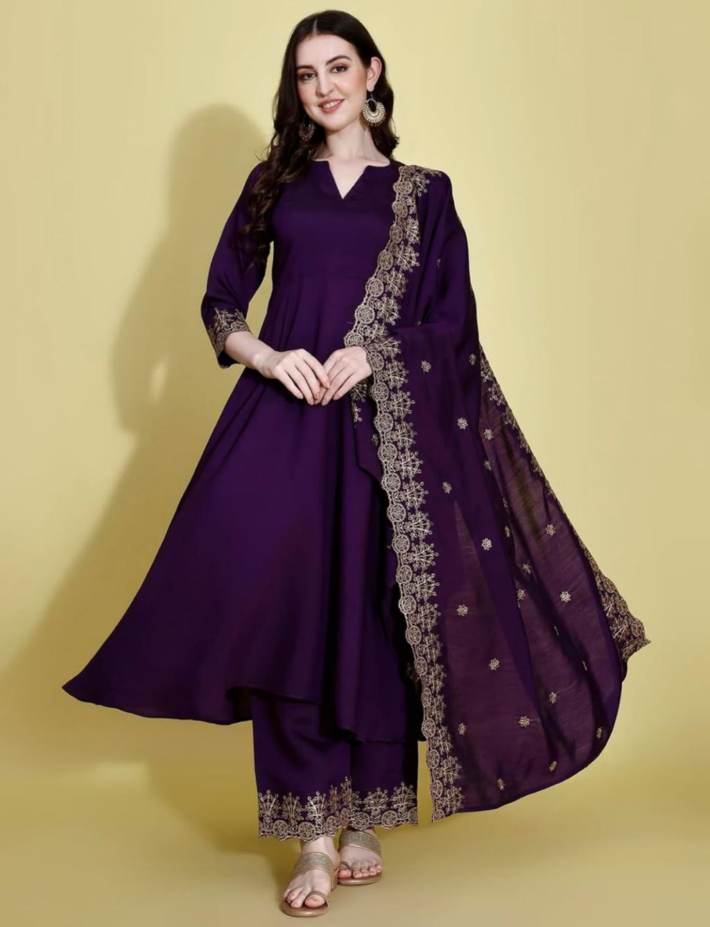 Silk Embroidered Anarkali Kurta Palazzo Set with Dupatta #236