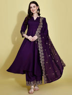 Silk Embroidered Anarkali Kurta Palazzo Set with Dupatta #236