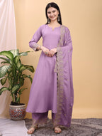 Silk Embroidered Anarkali Kurta Palazzo Set with Dupatta #234