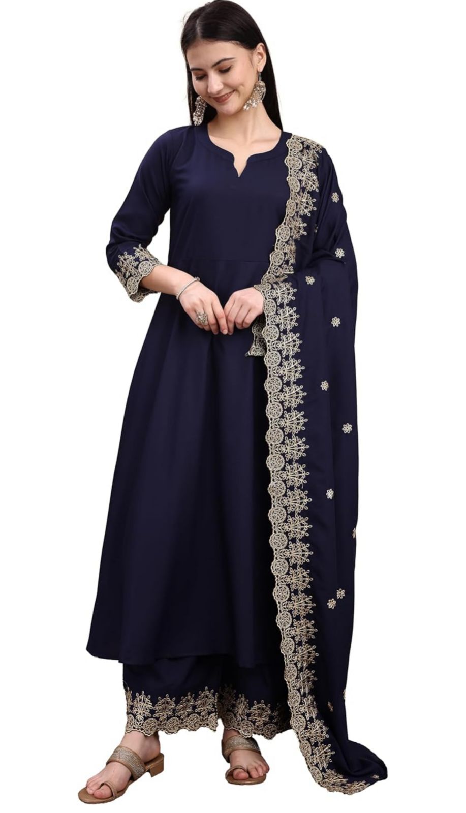 Silk Embroidered Anarkali Kurta Palazzo Set with Dupatta #236