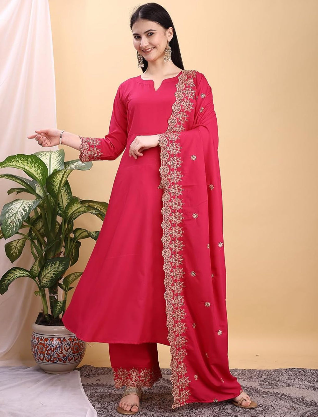 Silk Embroidered Anarkali Kurta Palazzo Set with Dupatta #234