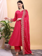Silk Embroidered Anarkali Kurta Palazzo Set with Dupatta #234