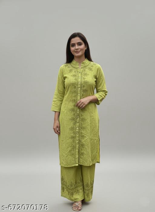 Cotton Embroidered Kurti With Bottomwear #240