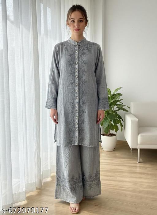 Cotton Embroidered Kurti With Bottomwear #240