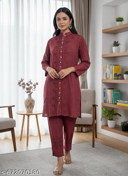 Cotton Embroidered Kurti With Bottomwear #240