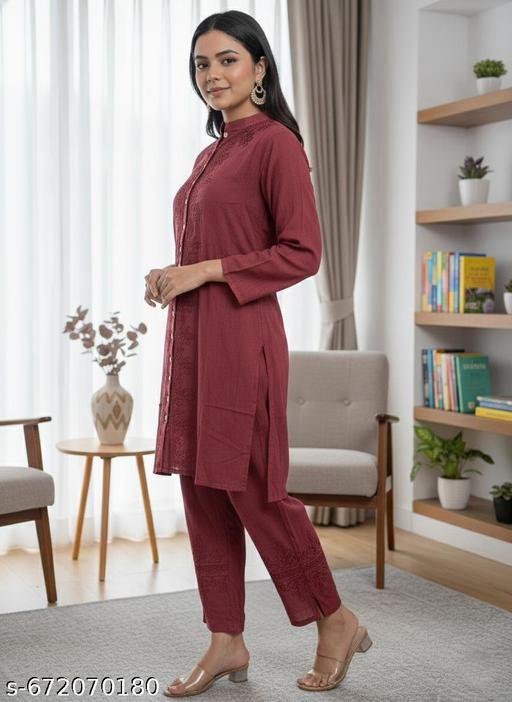 Cotton Embroidered Kurti With Bottomwear #240