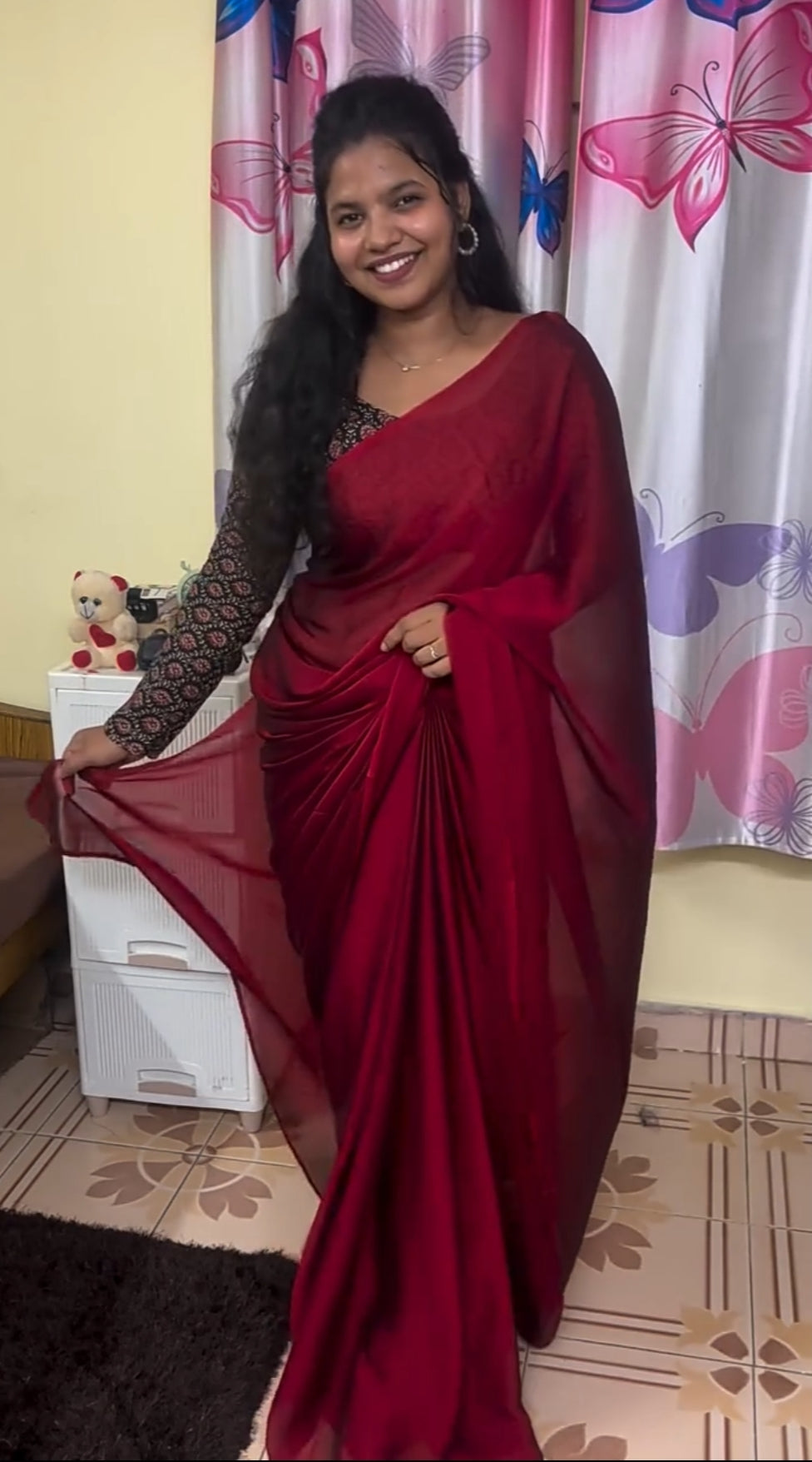 American Georgette saree with kalamkari print blouse