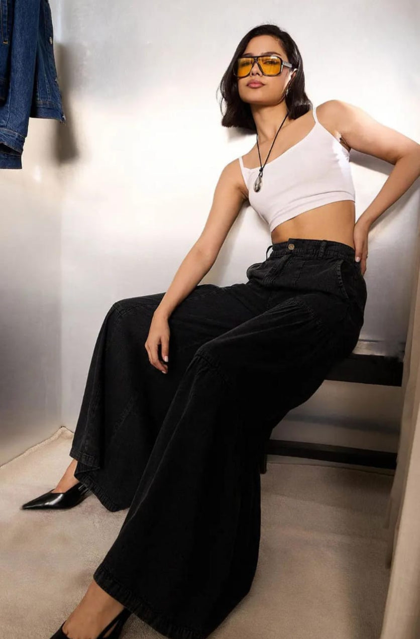 Flared Jeans Front High-Rise Stretchable