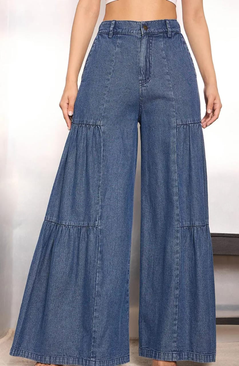 Flared Jeans Front High-Rise Stretchable