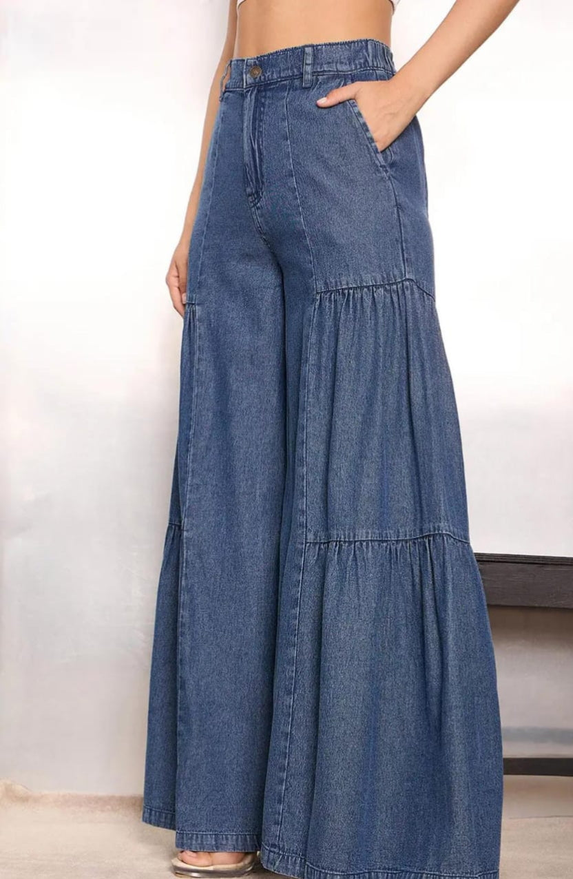Flared Jeans Front High-Rise Stretchable