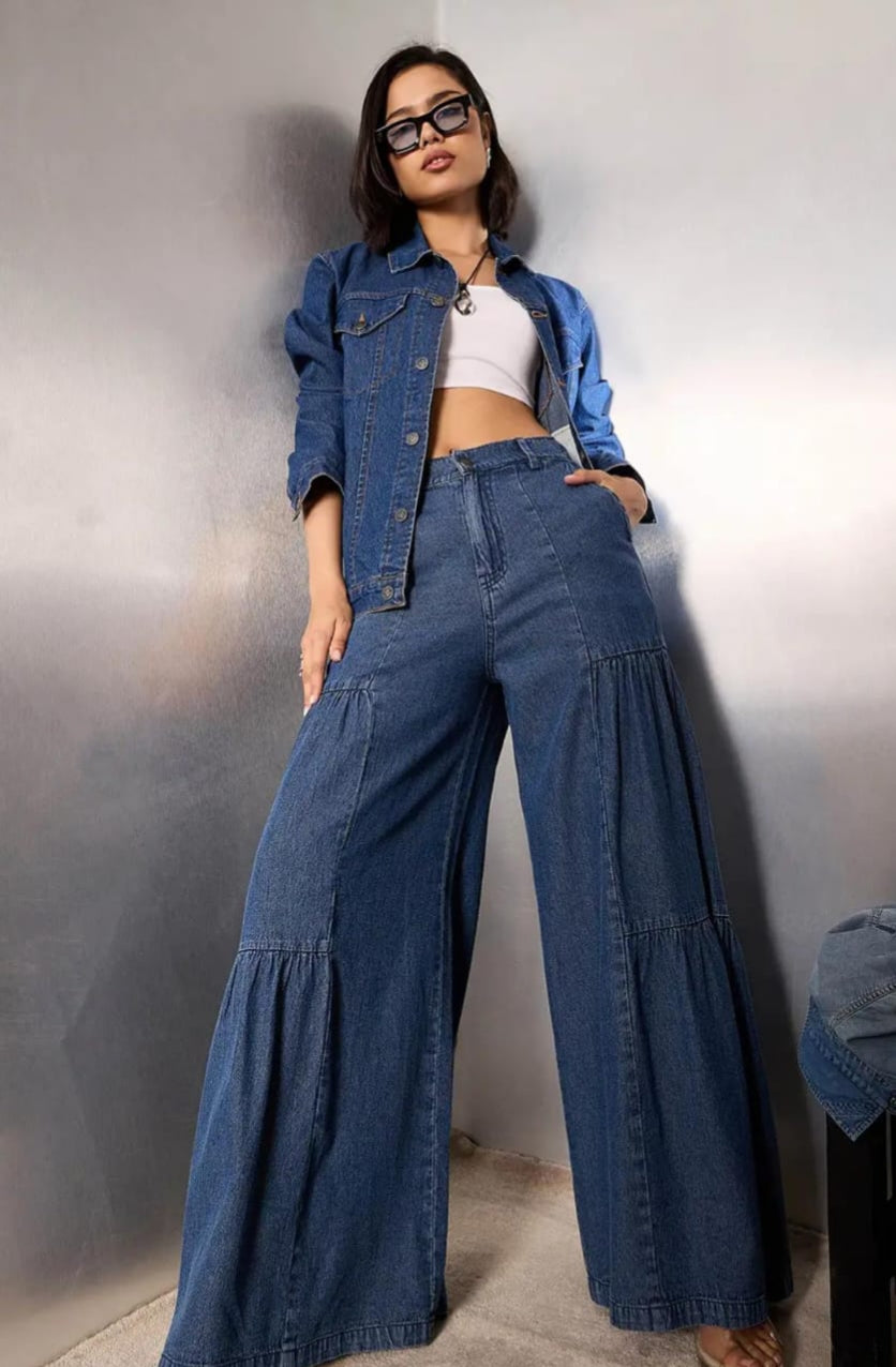 Flared Jeans Front High-Rise Stretchable