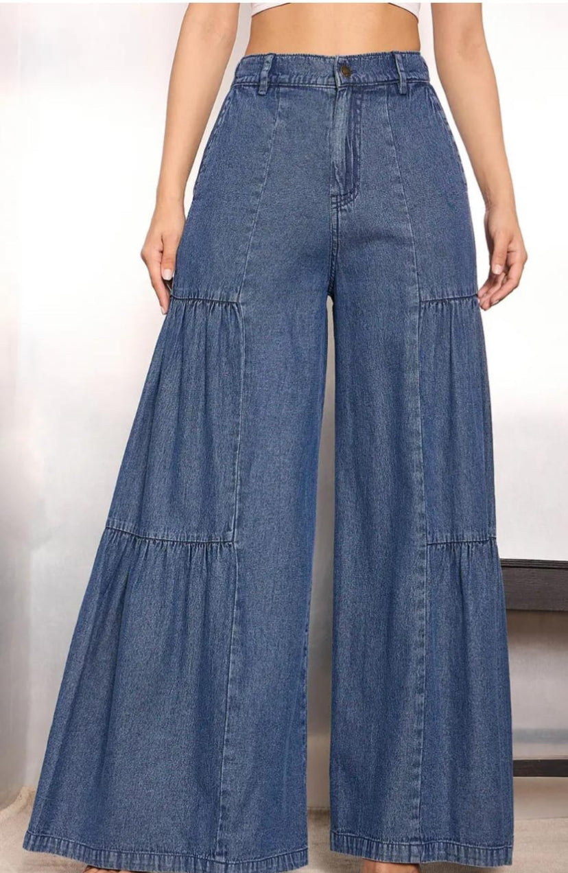 Flared Jeans Front High-Rise Stretchable