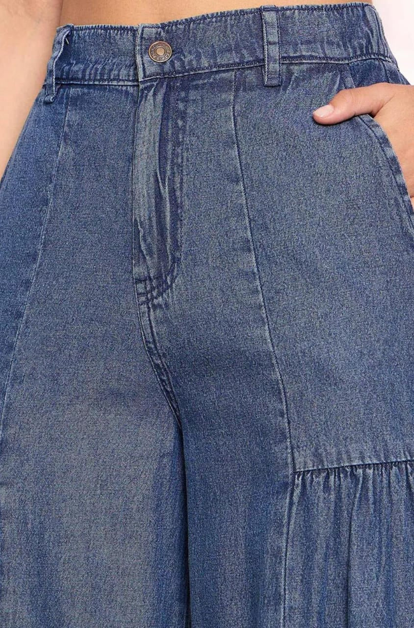 Flared Jeans Front High-Rise Stretchable